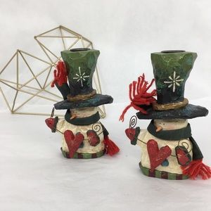 Kurt Adler Sno Folk Snowtown Heart In Hand Candle Holders